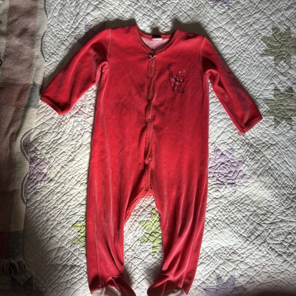 Petit Bateau Pink One Piece Baby Toddler Outfit Cat Pink Terry Cloth 18M